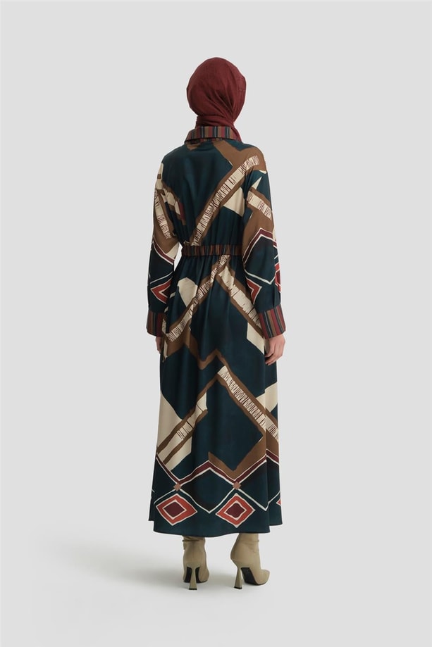 Armine Geometrik Desenli Elbise 24K9911 Petrol