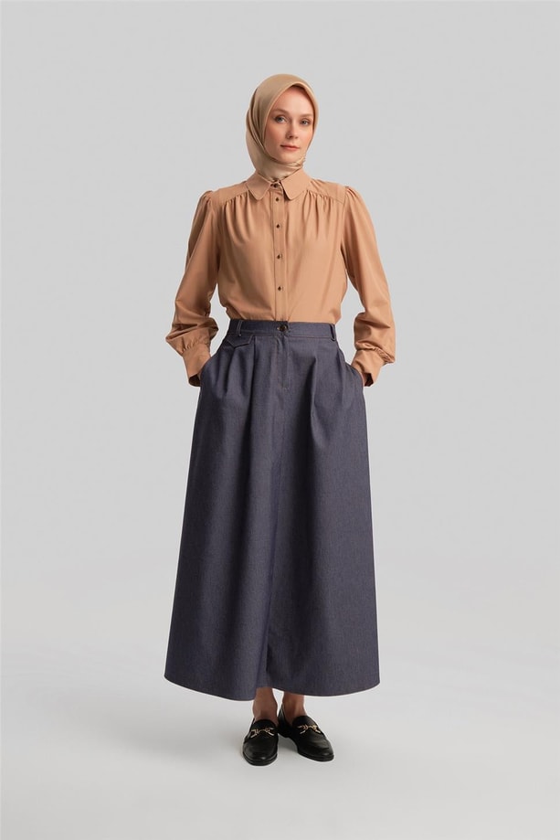Armine Yüksek Bel Denim Etek 24Y1603 Lacivert