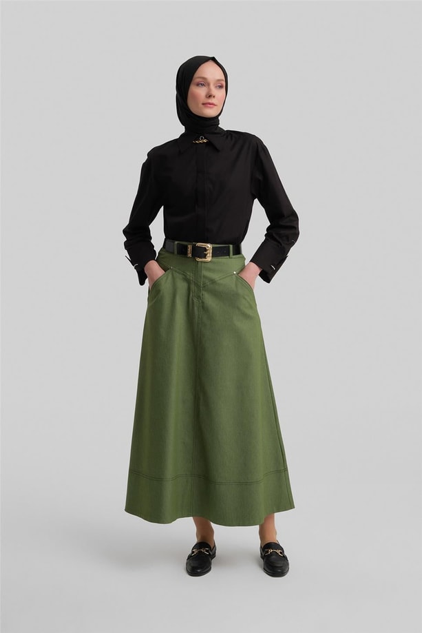 Armine Denim Kloş Etek 24Y1604 Yeşil