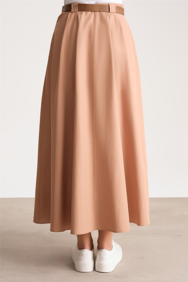 Armine Kemeri Logolu Pileli Etek 24Y1606 Camel