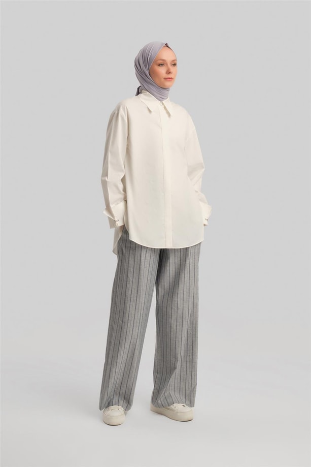 Armine Çizgi Dokulu Rahat Pantolon 24Y2629 İndigo
