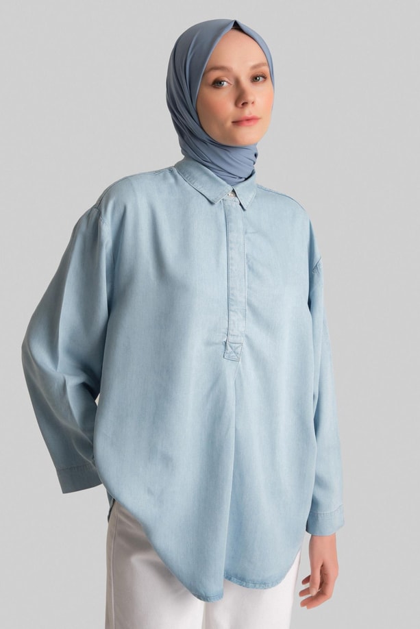 Armine Tencel  Bluz 24YD3407 Açık Mavi