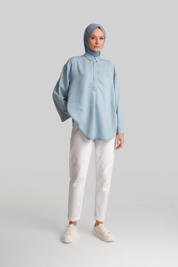Armine Tencel  Bluz 24YD3407 Açık Mavi