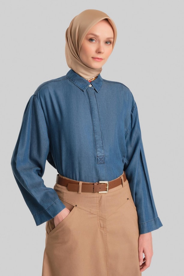 Armine Tencel  Bluz 24YD3407 Mavi