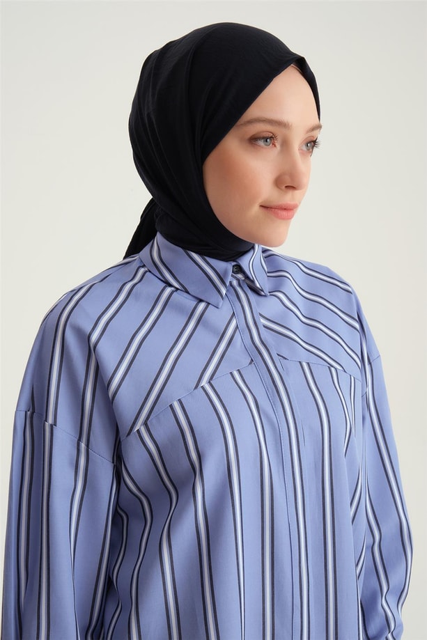 Armine Çizgili Oversize Gömlek 24Y3505 Mavi