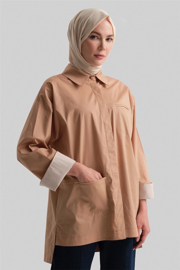 Armine Çizgili Manşetli Gömlek 24Y3506 Camel