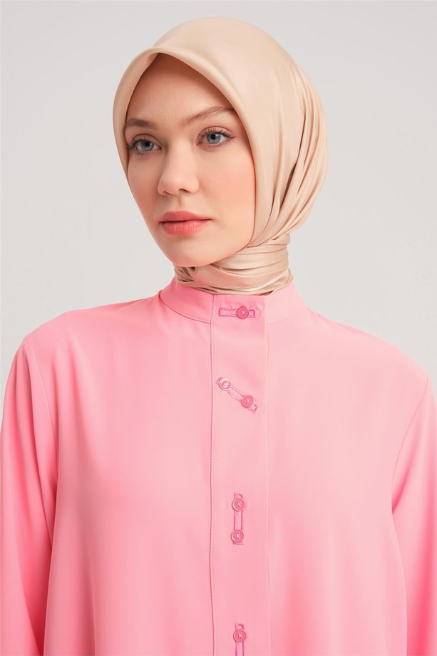Armine Asimetrik Düğmeli Gömlek 24Y3513 Şeker Pembe