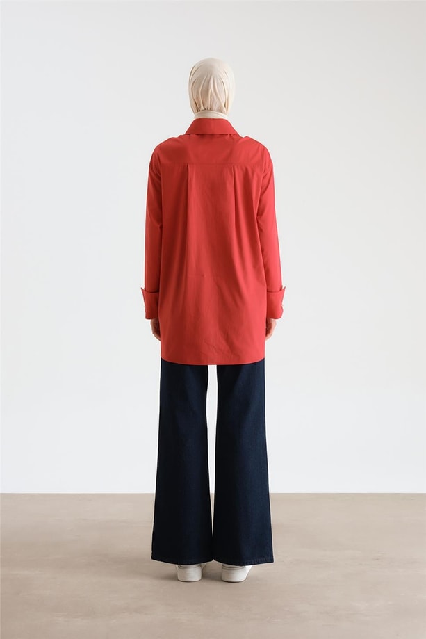 Armine Manşeti Halkalı Oversize Gömlek 24Y3520 Kiraz