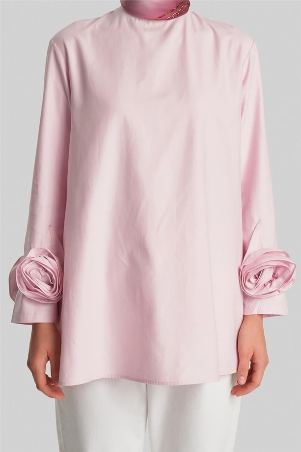 Armine Kolları Çiçekli Bluz 24Y3553 Pembe