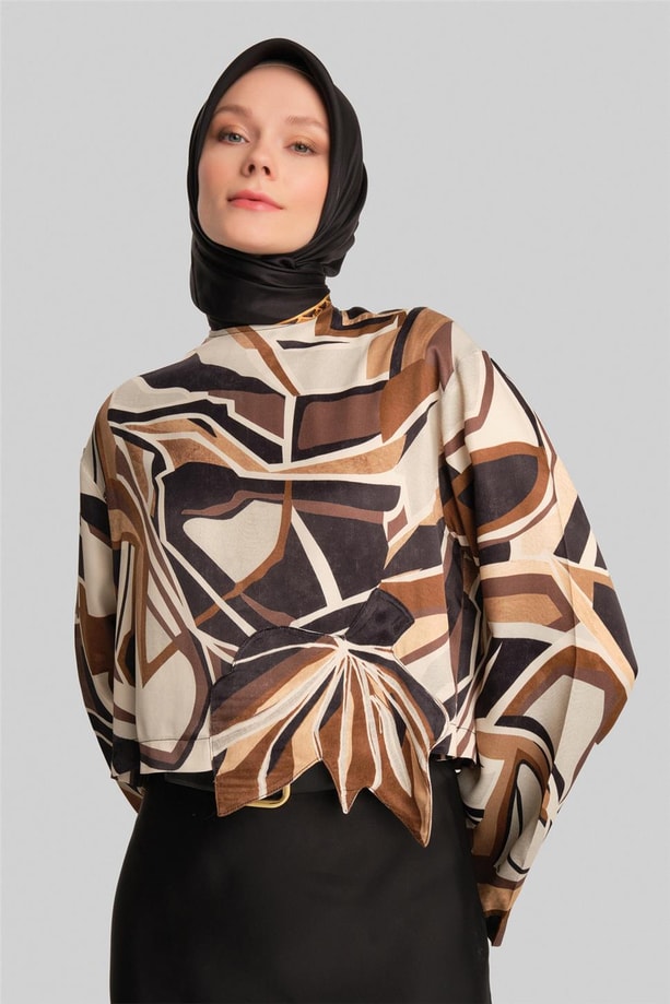 Armine Aplike Çiçekli Bluz 24Y3557 Kahverengi