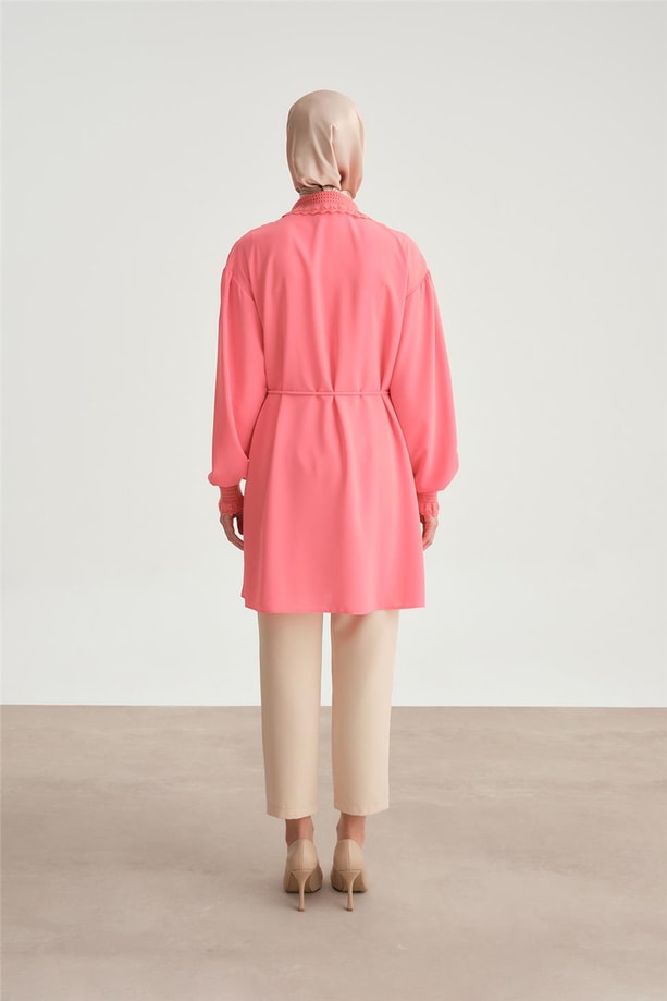 Armine Dantel Ribanalı Tunik 24Y4006 Koyu Pembe