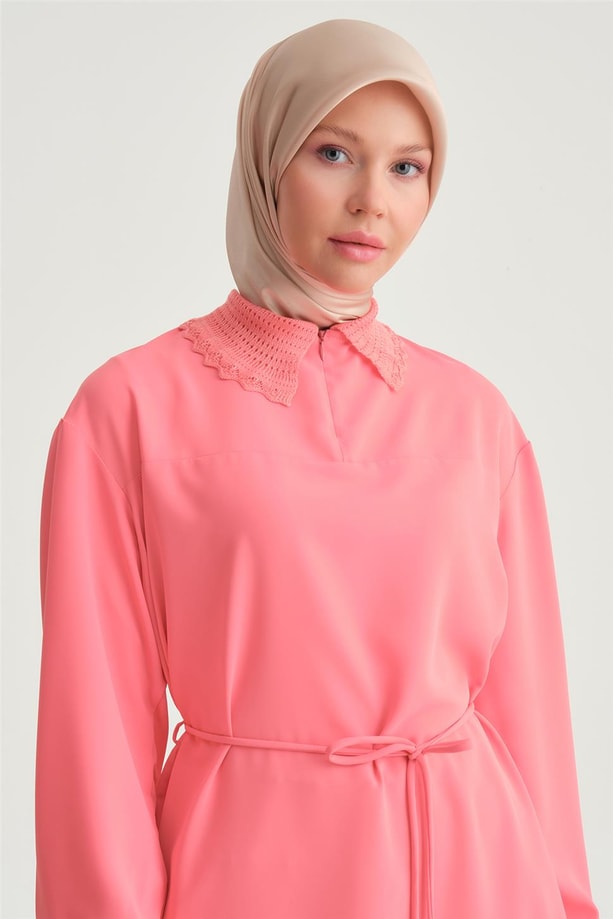 Armine Dantel Ribanalı Tunik 24Y4006 Koyu Pembe