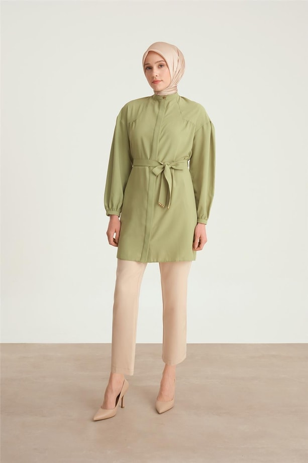 Armine Üçgen Robalı Kuşaklı Tunik 24Y4007 Yeşil