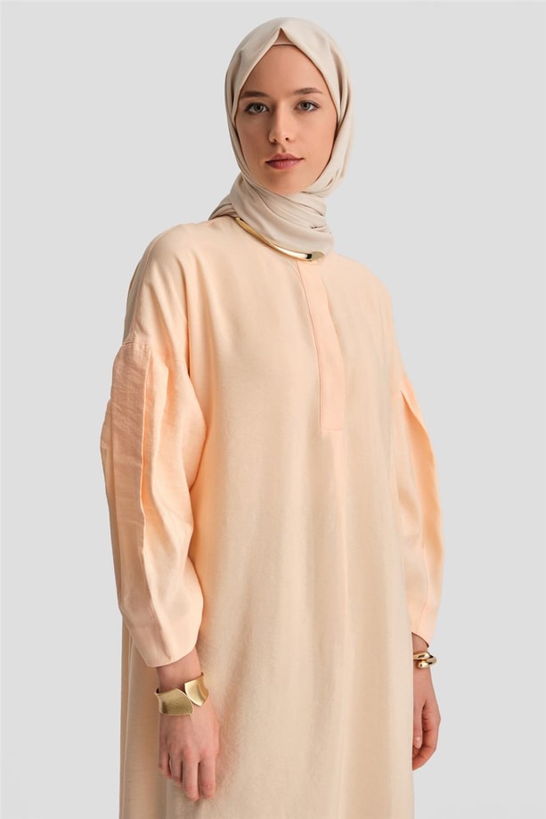 Armine Kolu Pileli Tunik 24K4026 Şeftali