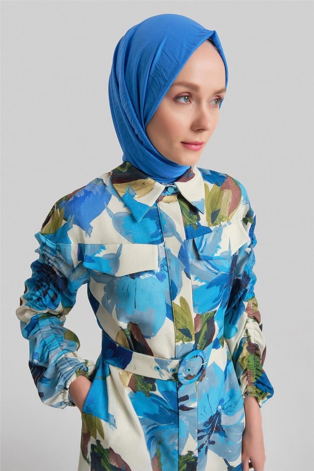 Armine Cepli ve Desenli Tunik 24Y4028 Mavi