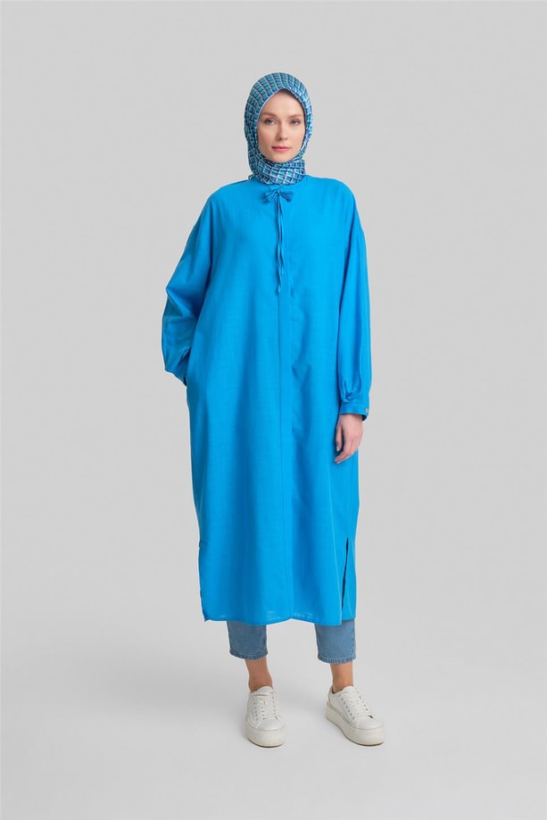 Armine Broşlu Tunik Elbise 24Y4107 Mavi