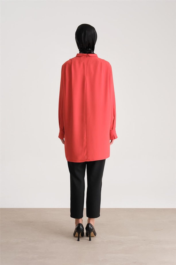 Armine Omuzları Ve Kolları Pile Detaylı Tunik 24Y4720 Kırmızı