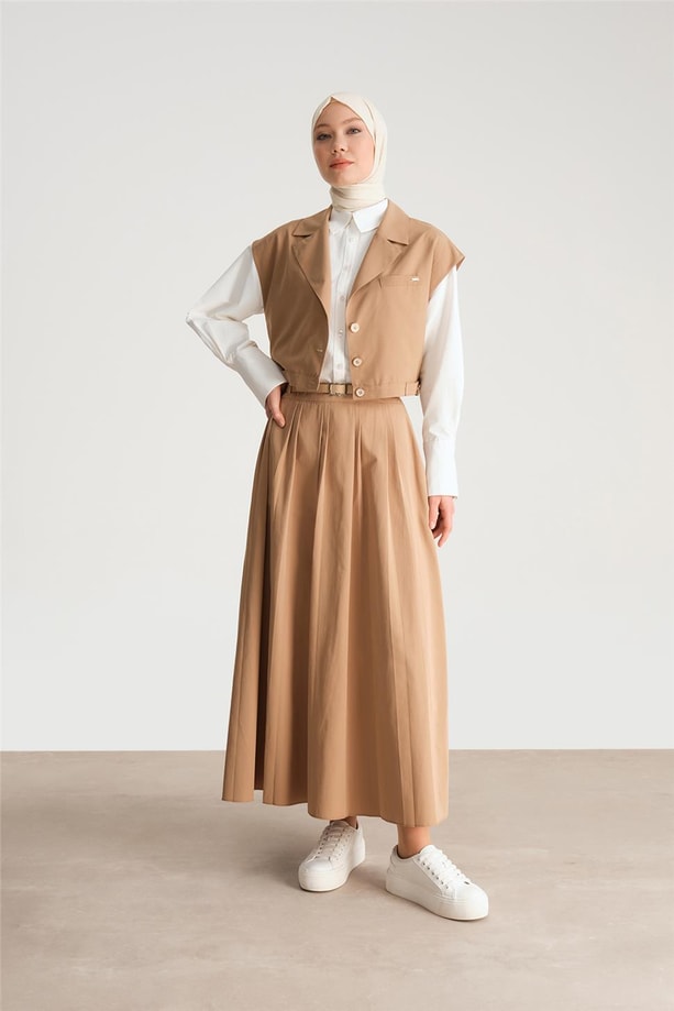 Armine Daralabilen Kısa Yelek 24Y4901 Camel