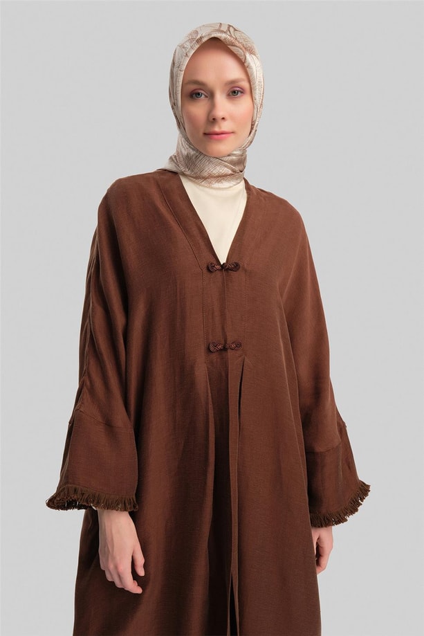 Armine Kupra Keten Abaya 24Y5510 Acı Kahve