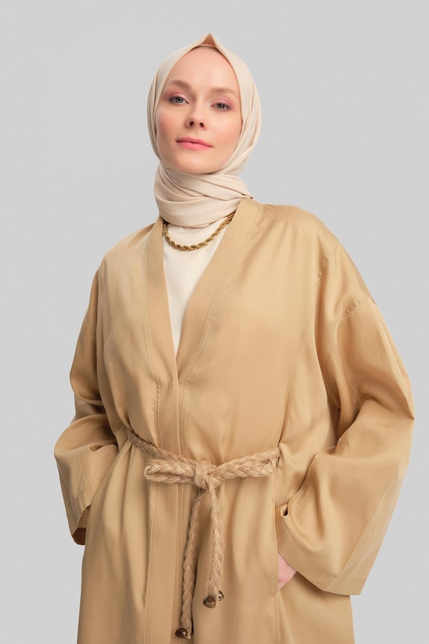 Armine Hasır Kemerli Kimono 24Y5512 Camel
