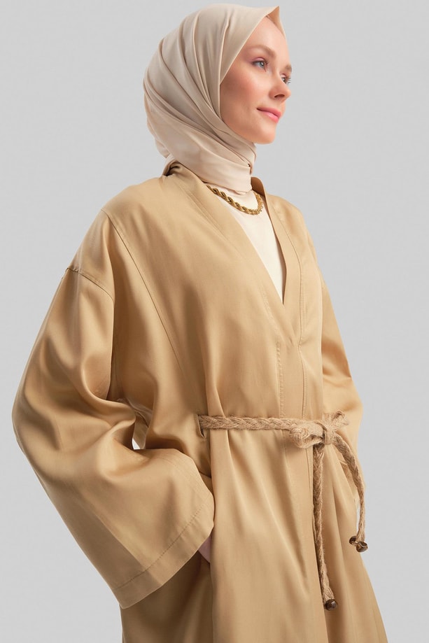 Armine Hasır Kemerli Kimono 24Y5512 Camel