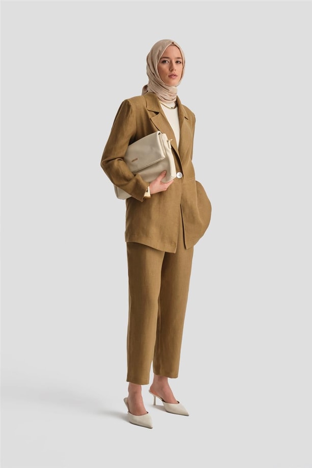 Armine Keten Ceketli Takım 24Y6821 Camel