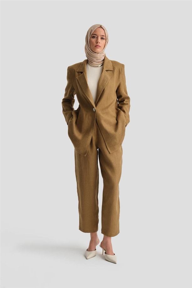 Armine Keten Ceketli Takım 24Y6821 Camel