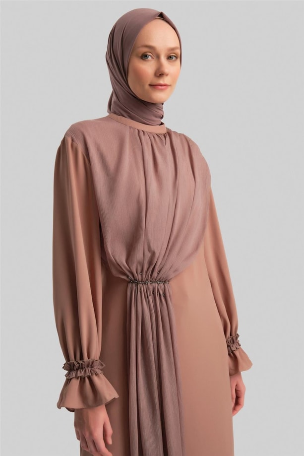 Armine Şifon Ve İşlemeli Şık Takım 24Y6841 Vizon