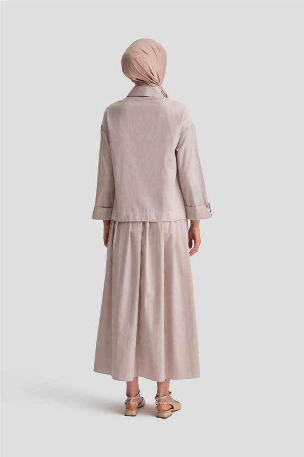 Armine Plise Etekli Çizgili Takım 24Y6851 Camel