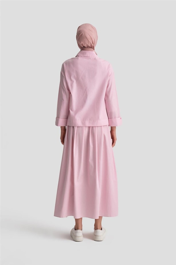 Armine Plise Etekli Çizgili Takım 24K6851 Pembe