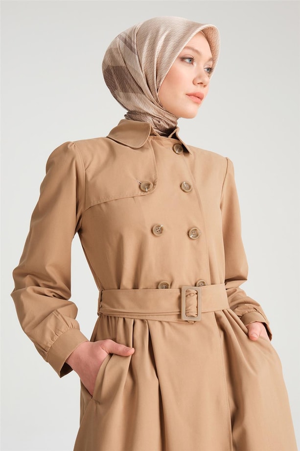 Armine Seyyar Yakalı Elbise Görünümlü Pardesü 24Y8711 Camel