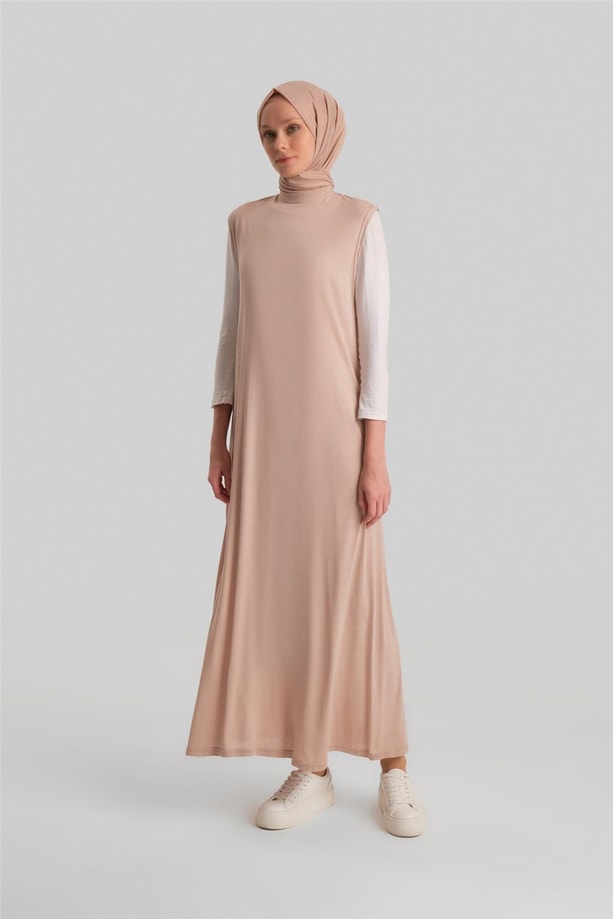 Armine Sıfır Kol İçlik Elbise ORTD9041 Bej
