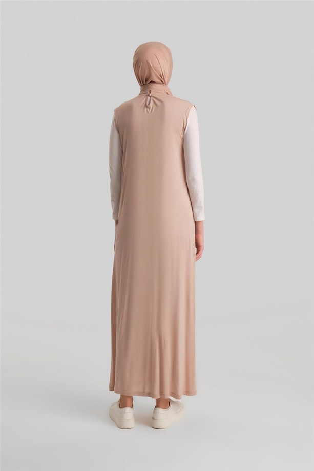 Armine Sıfır Kol İçlik Elbise ORTD9041 Bej