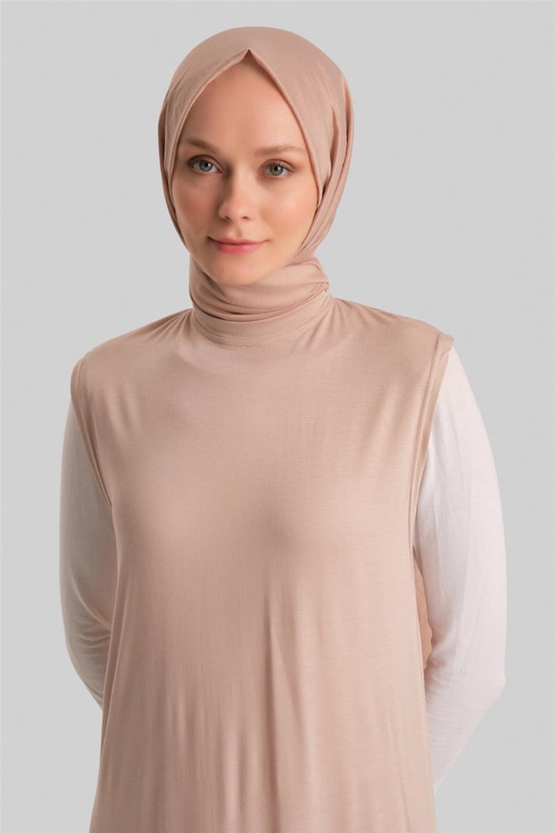 Armine Sıfır Kol İçlik Elbise ORTD9041 Bej