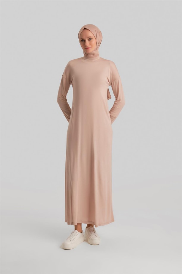 Armine Uzun Kol İçlik Elbise ORTD9042 Bej