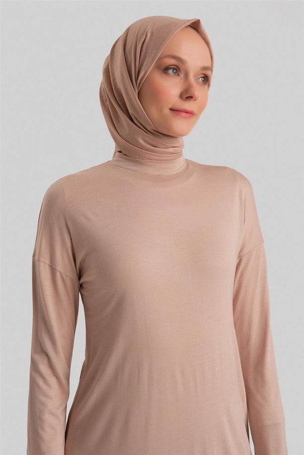 Armine Uzun Kol İçlik Elbise ORTD9042 Bej