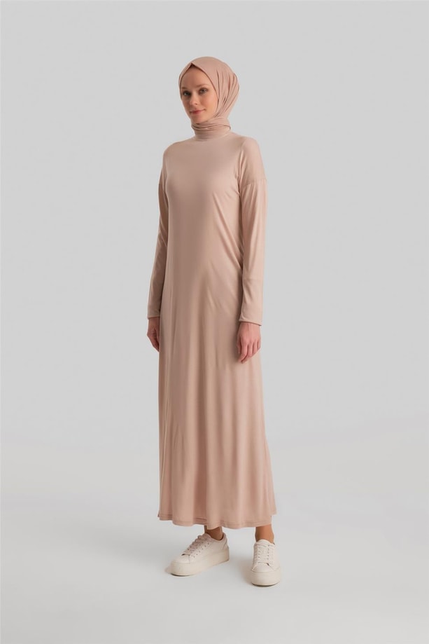 Armine Uzun Kol İçlik Elbise ORTD9042 Bej