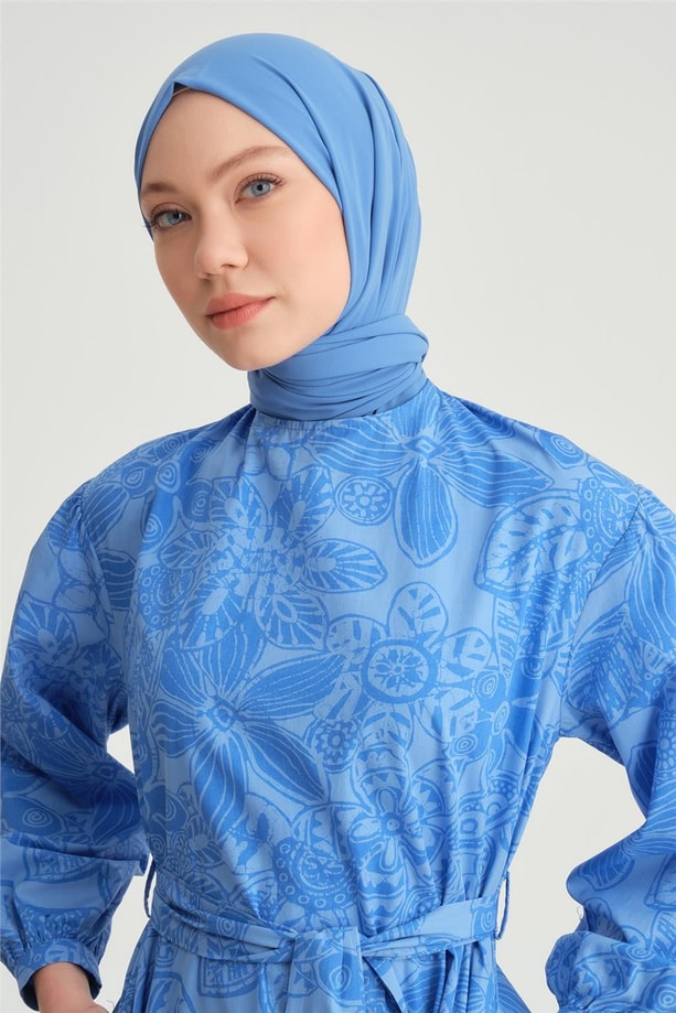Armine Organic Pamuk Baskılı Elbise 24Y9803 Mavi