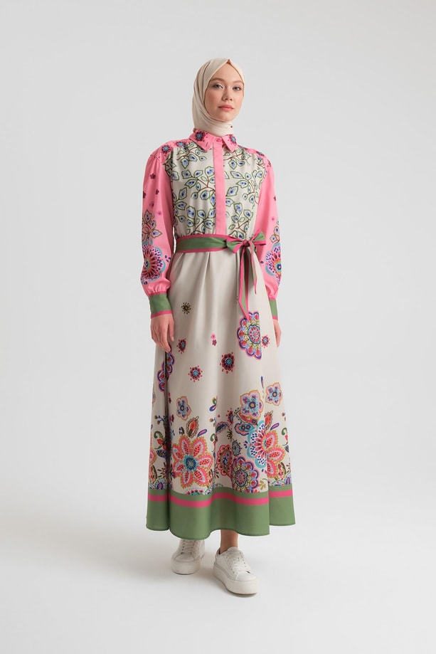 Armine Çiçek Desenli Elbise 24Y9805 Pembe