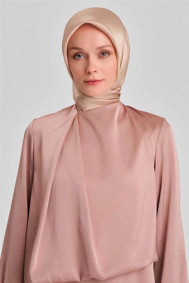 Armine Omuz Plile Abiye Elbise 24Y9819 Latte