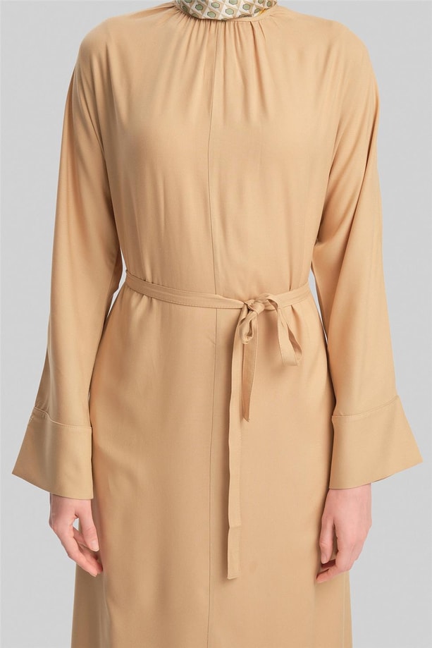 Armine Kolu Bütün Viskon Tencel Elbise 24Y9821 Camel