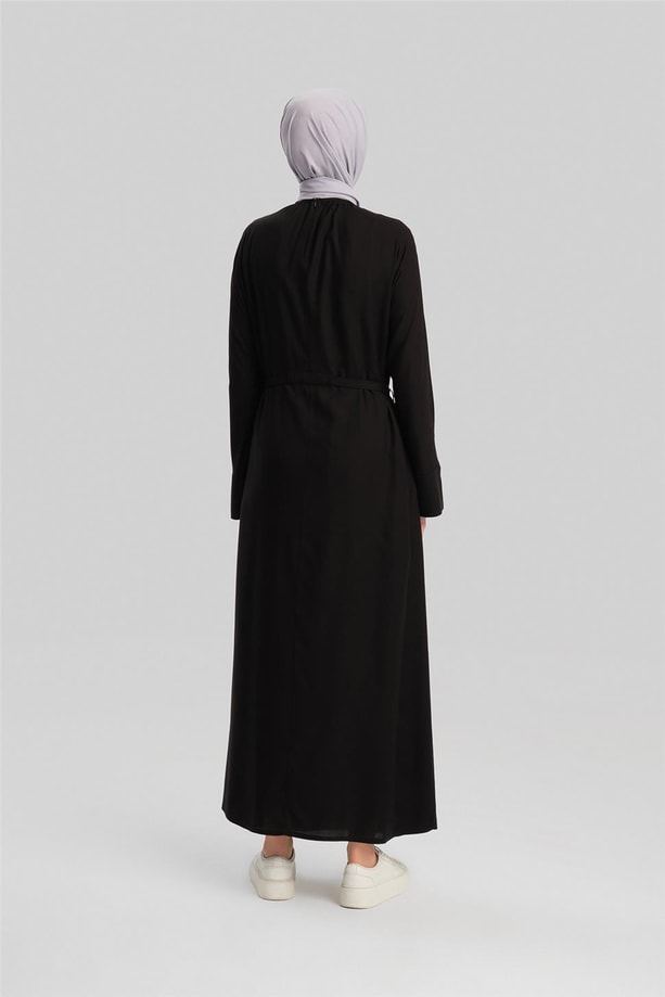 Armine Kolu Bütün Viskon Tencel Elbise 24Y9821 Siyah