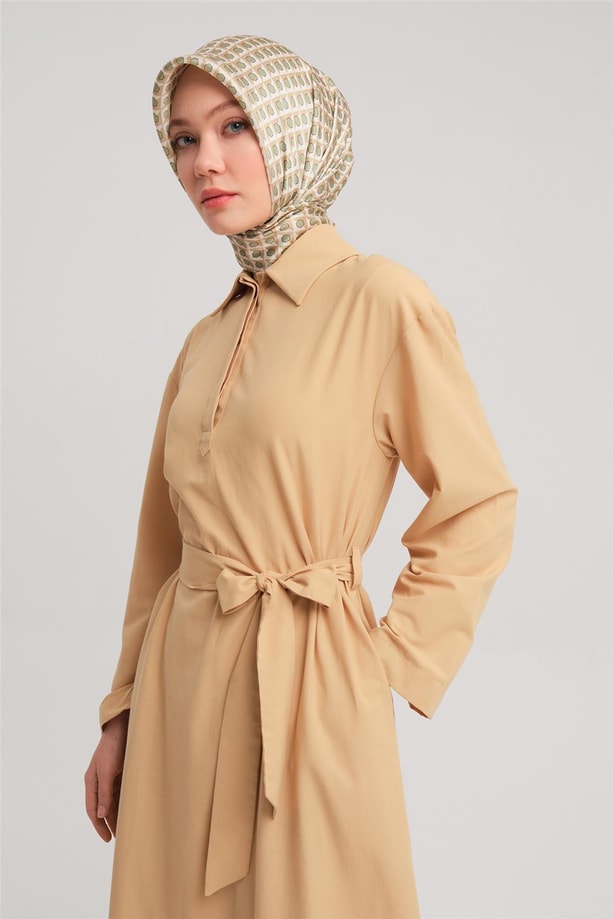 Armine Polo Yaka Basic Pamuk Elbise 24Y9822 Camel