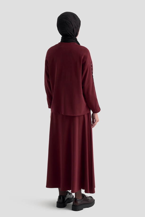 Şeritli Örme Takım Bordo