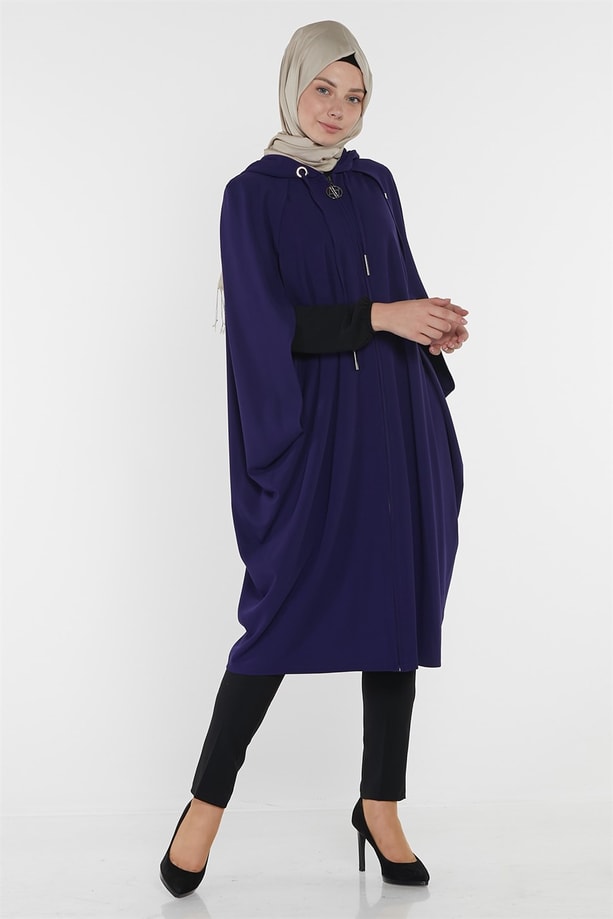 Armine Kapüşonlu Hırka 8K5814 Saks