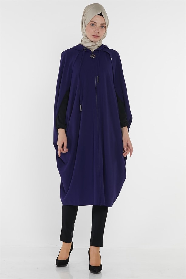 Armine Kapüşonlu Hırka 8K5814 Saks