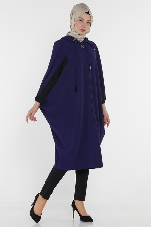 Armine Kapüşonlu Hırka 8K5814 Saks