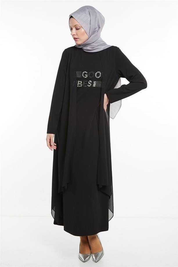 Armine Şifon Detaylı Elbise 8K9625 Siyah