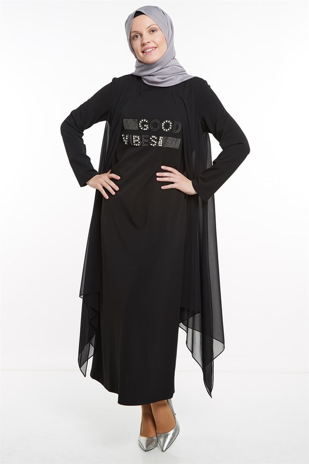 Armine Şifon Detaylı Elbise 8K9625 Siyah