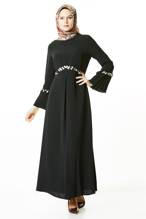 Armine Pulpayet Detaylı Elbise 8K9628 Siyah